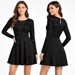 LILIAN Long Sleeve Dress Womens XL Black Velvet Burnout Y2K Gothic Grunge Witch